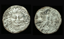 L. Plautius Plancus, Denarius, Gorgon & Aurora,  Contemporary Imitation, Rare!